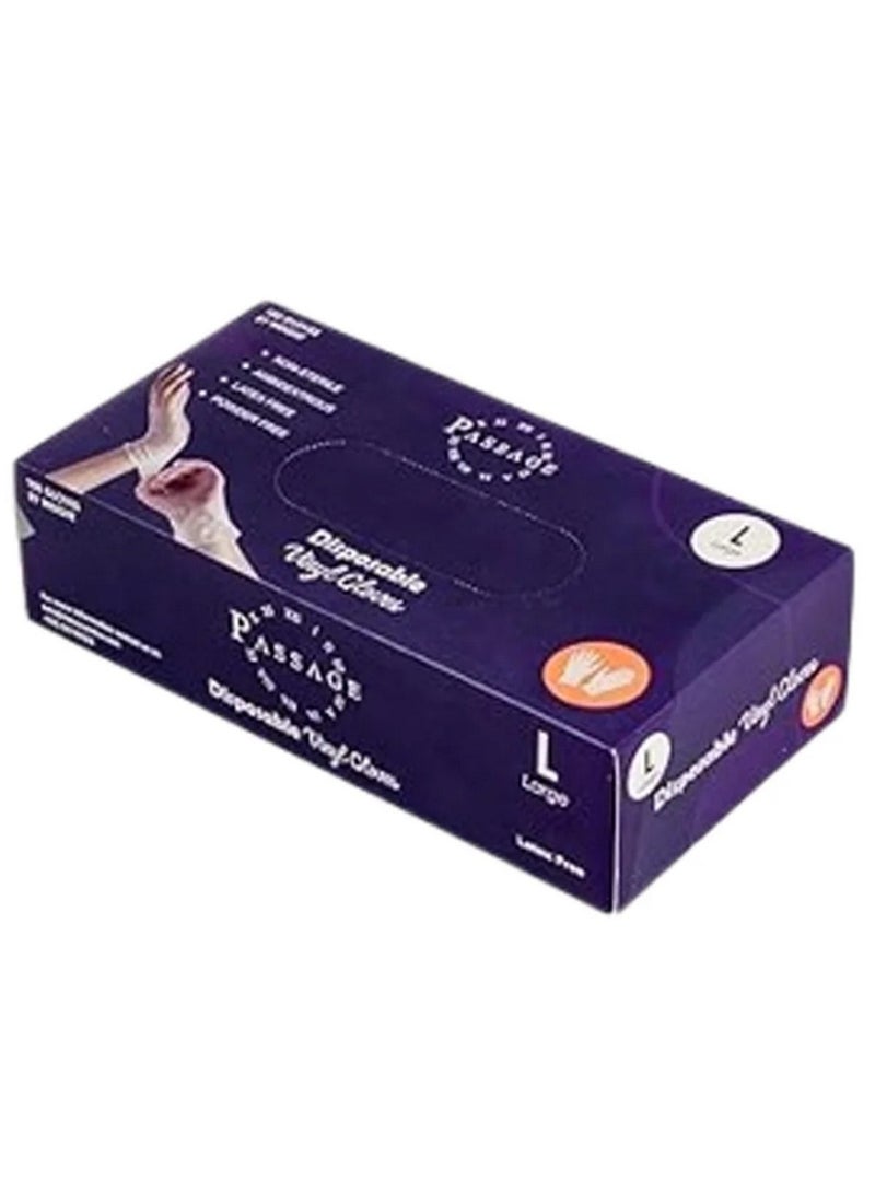 باسيدج قفازات فينيل كبيرة الحجم للاستخدام مرة واحدة، خالية من البودرة، غير معقمة، مناسبة للاستخدام باليدين، خالية من اللاتكس، 100 قطعة - Image 2